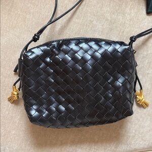 Black Woven Crossbody Bag with gold knots camera bag